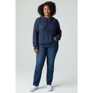 NWOT Torrid Loose Knit Textured Hoodie Cropped Sweater Peacoat Navy Blue 00